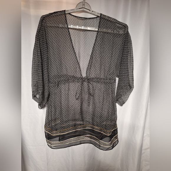 no brand Tops - Elegant Sheer Black Blouse Beach Cover -up
